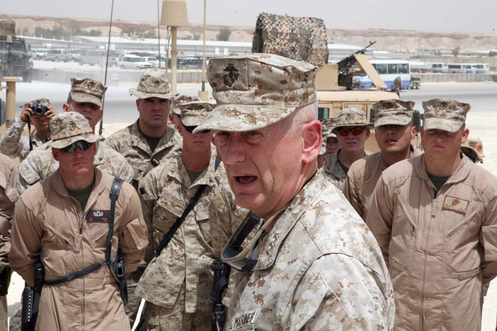 James Mattis, then a Marine general, speaks to Marines in Iraq. (USMC photo)