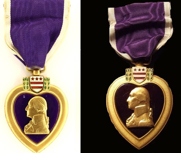 Purple heart medals from different eras