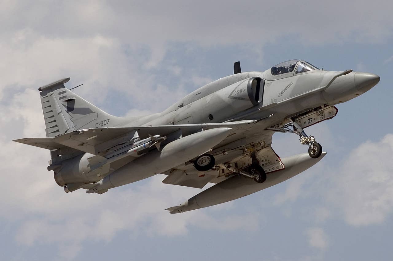Argentina put F-16 avionics in an A-4, and this was the result: The A-4AR Fightinghawk. (Image from Wikimedia Commons)