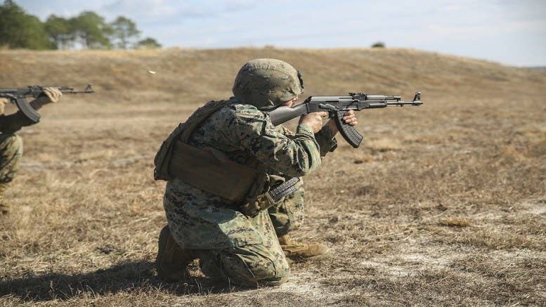 A Marine with Task Force Southwest fires an AK-47 during foreign weapons and familiarization training. | U.S. Marine Corps photo by Sgt. Lucas Hopkins