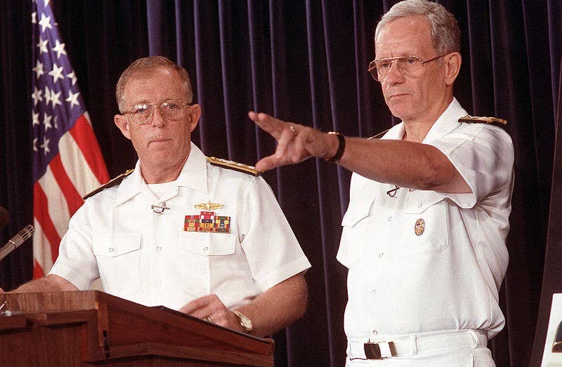 Navy brass briefing press on the release of the first investigation. (Photo: DoD)
