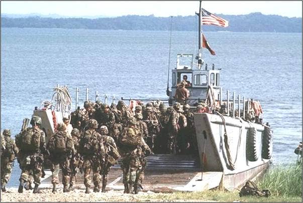 Troops board a LCM-8. (US Army photo)