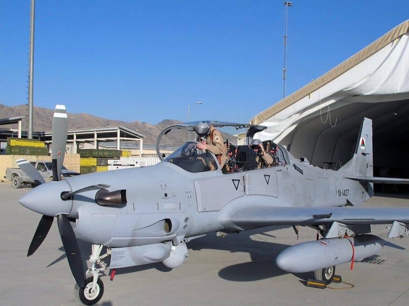 An Afghan Air Force A-29 Super Tucano. (Wikimedia Commons photo by Nardisoero)