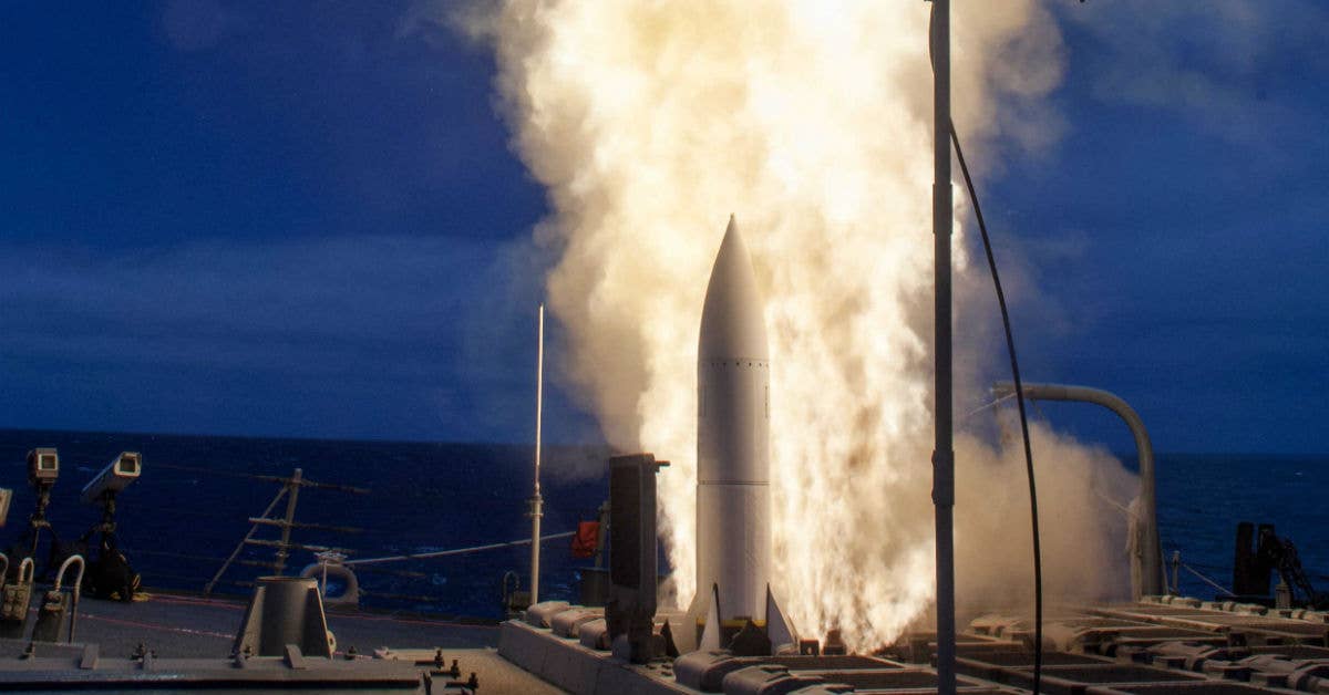 The Arleigh-Burke class guided-missile destroyer USS John Paul Jones launches a Standard Missile 6 during a live-fire test of the ship's Aegis weapons system. (Photo from US Navy)