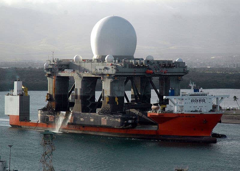 MV Blue Marlin hauling the Navy's Sea-Based X-Band Radar into Pearl Harbor (Photo US Navy)