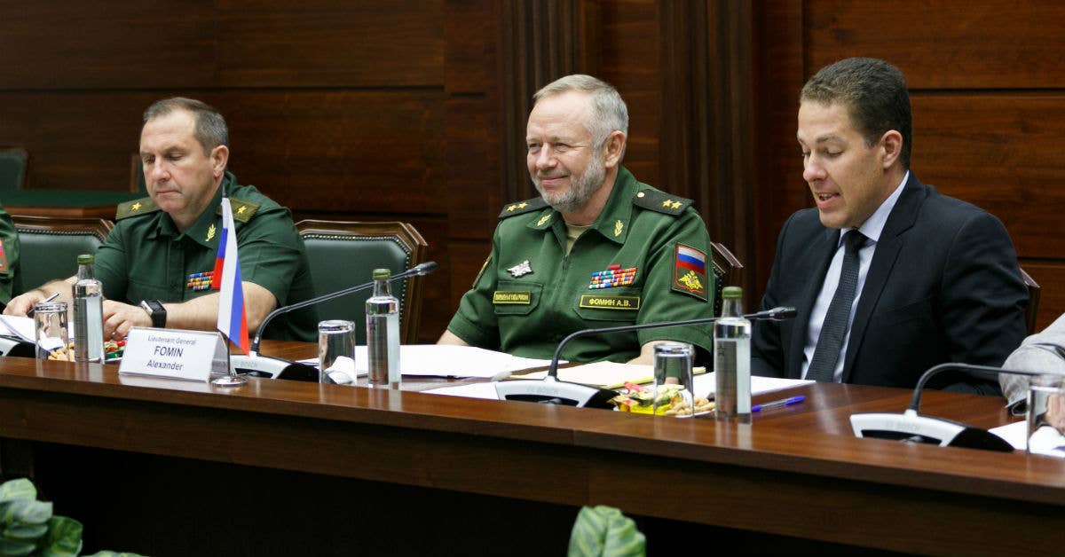 Russia's Deputy Defense Minister, Lt. Gen. Alexander Fomin (center). Image from Ministry of Defense of the Russian Federation.