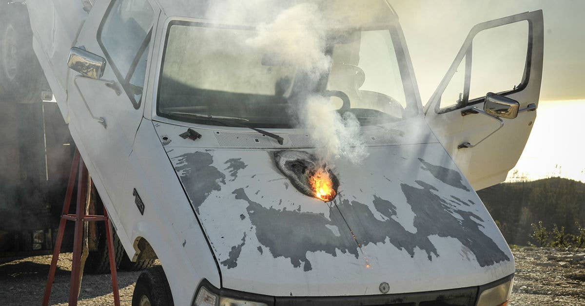 A target truck disabled by Lockheed's ATHENA laser. Photo from Lockheed Martin.