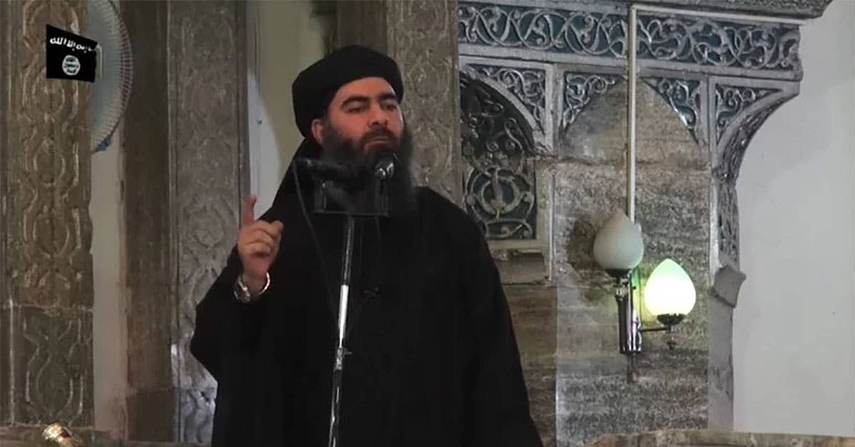 Abu Bakr al-Baghdadi. Still from an image released by Al-Furqan media group.