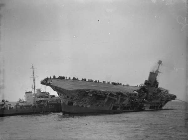 The Ark Royal, slowly sinking.