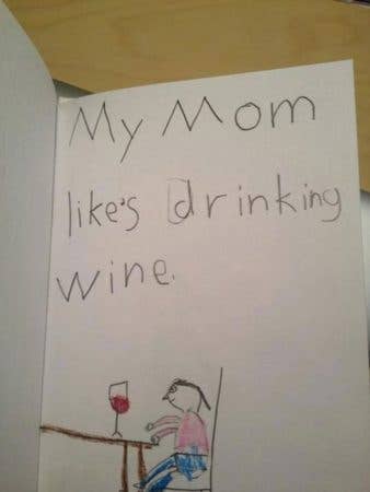 mom likes drinking wine