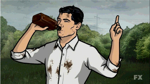 GIF of an Archer character drinking 