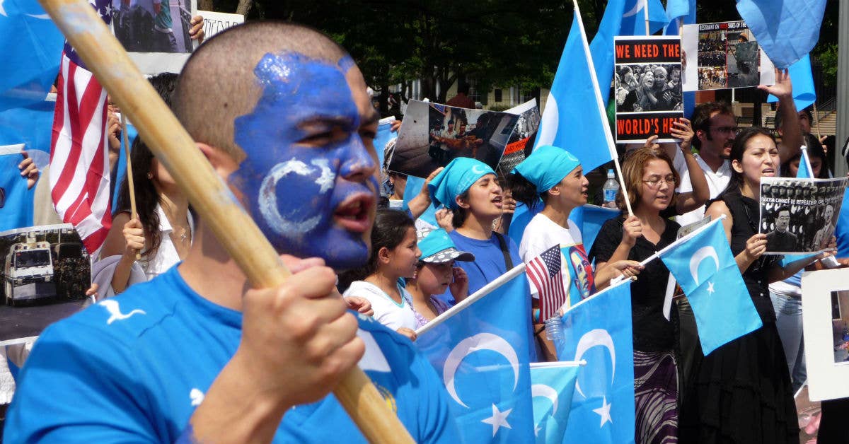 An anti-China, pro-Uighur protest outside the White House. Photo from Flickr user Malcolm Brown.