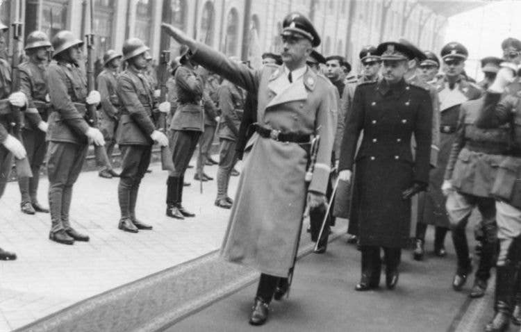 Heinrich Himmler observing Nationalist troops in Madrid, c. 1940