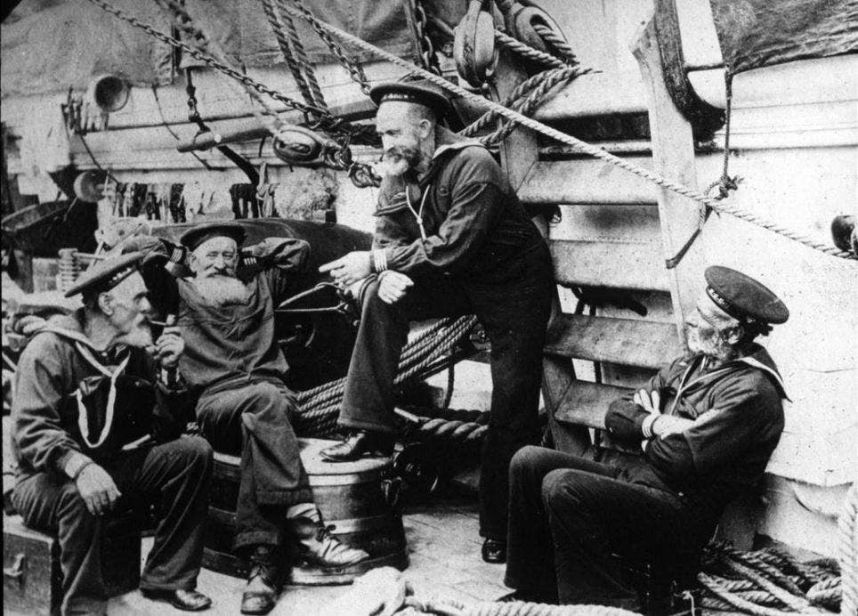 American sailors pictured during the Spanish-American war. They are Dave Ireland, Purdy, Tom Griffin and John King. (U.S. Navy photo courtesy of Naval History and Heritage Command)