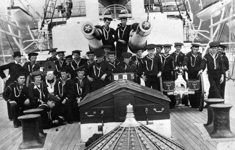 Apprentice boys pictured aboard the USS Olympia, the flagship of the Asiatic Squadron. (U.S. Navy photo courtesy of Naval History and Heritage Command)