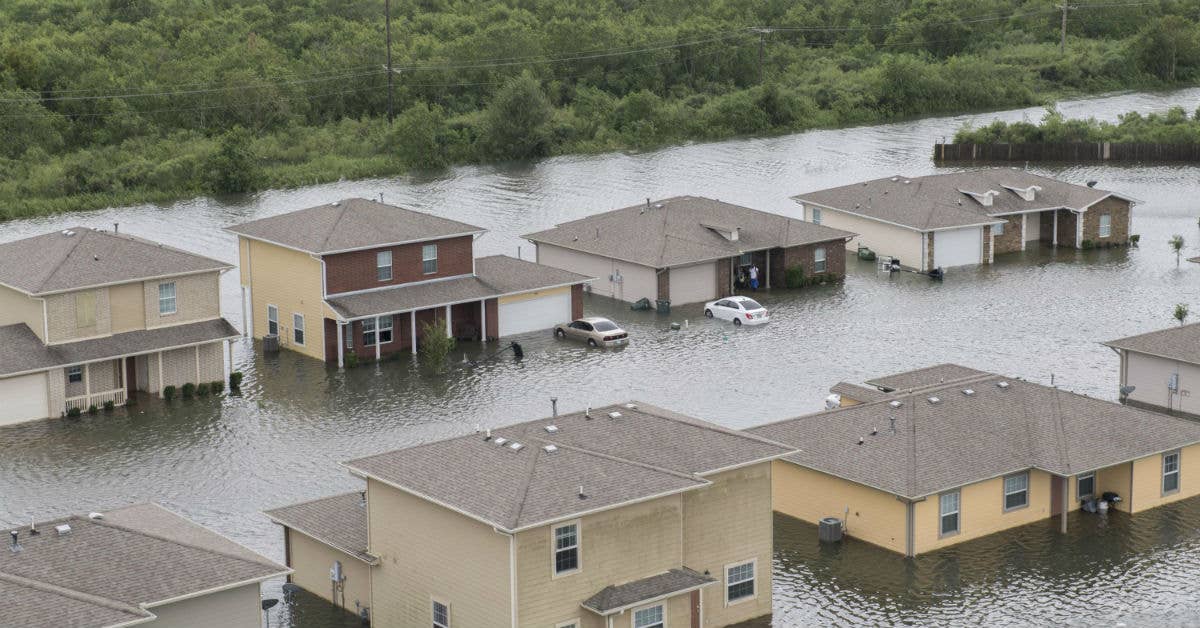 Hurricane Harvey left streets and houses flooded after making landfall. USAF photo by Tech. Sgt. Zachary Wolf.