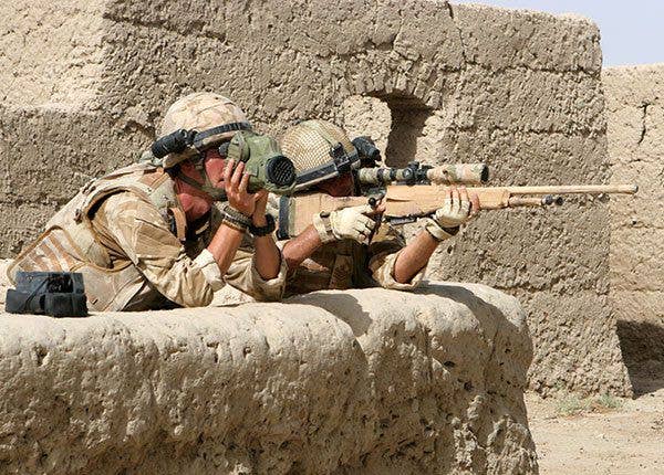 British sniper team in action in Afghanistan.
