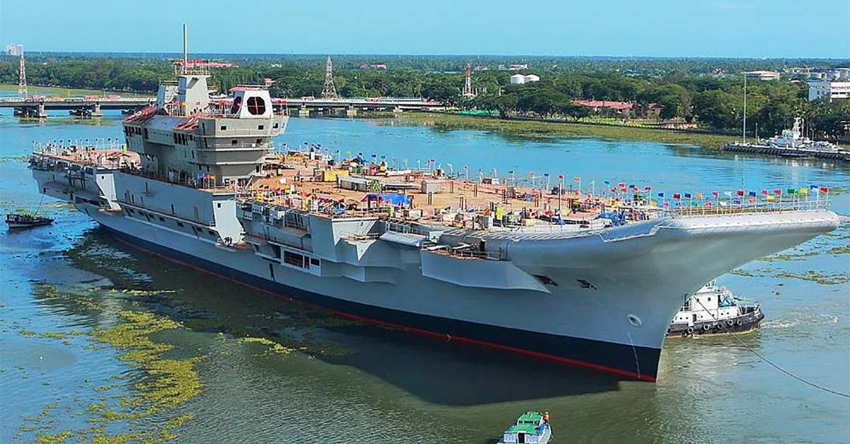 The largest and the first indigenously-built, 40,000-ton aircraft carrier (IAC) named INS Vikrant is undocked on June 10, 2015. (Photo from Indian Navy)