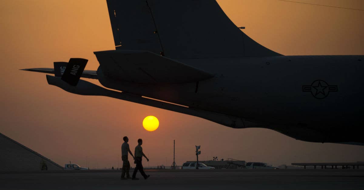 The sun sets over Al Udeid Air Base, Qatar. (USAF photo by Tech. Sgt. Amy M. Lovgren)