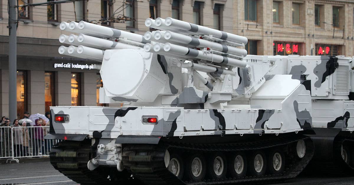 Pantsir-SA air defence system on DT-30PM transporter chassis. Wikimedia Commons photo from Vitaly Kuzmin.