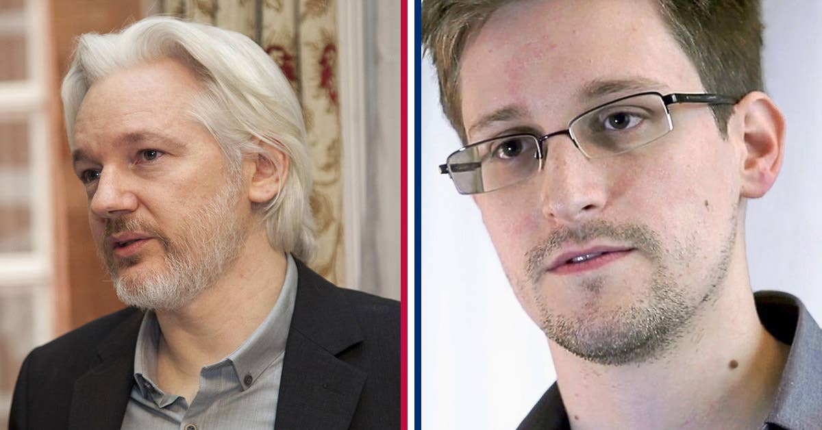 Julian Assange (left) and Edward Snowden. Photo from Wikimedia Commons.