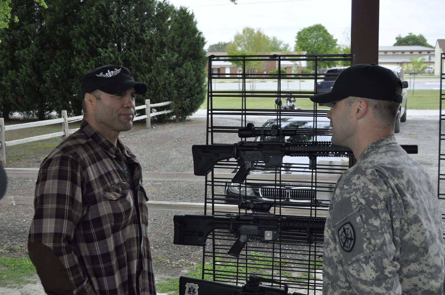 Former UFC champion Randy Couture spent the afternoon with the Army Marksmanship Unit seeing what the AMU does and getting to know the troops April 17. (Photo from Ft. Benning)
