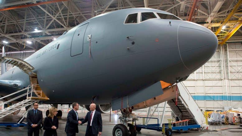Secretary of Defense Ash Carter receives a tour of a Boeing KC-46 at at the Boeing facilities in Seattle, March 3, 2016. (U.S. Navy photo by Tim D. Godbee)