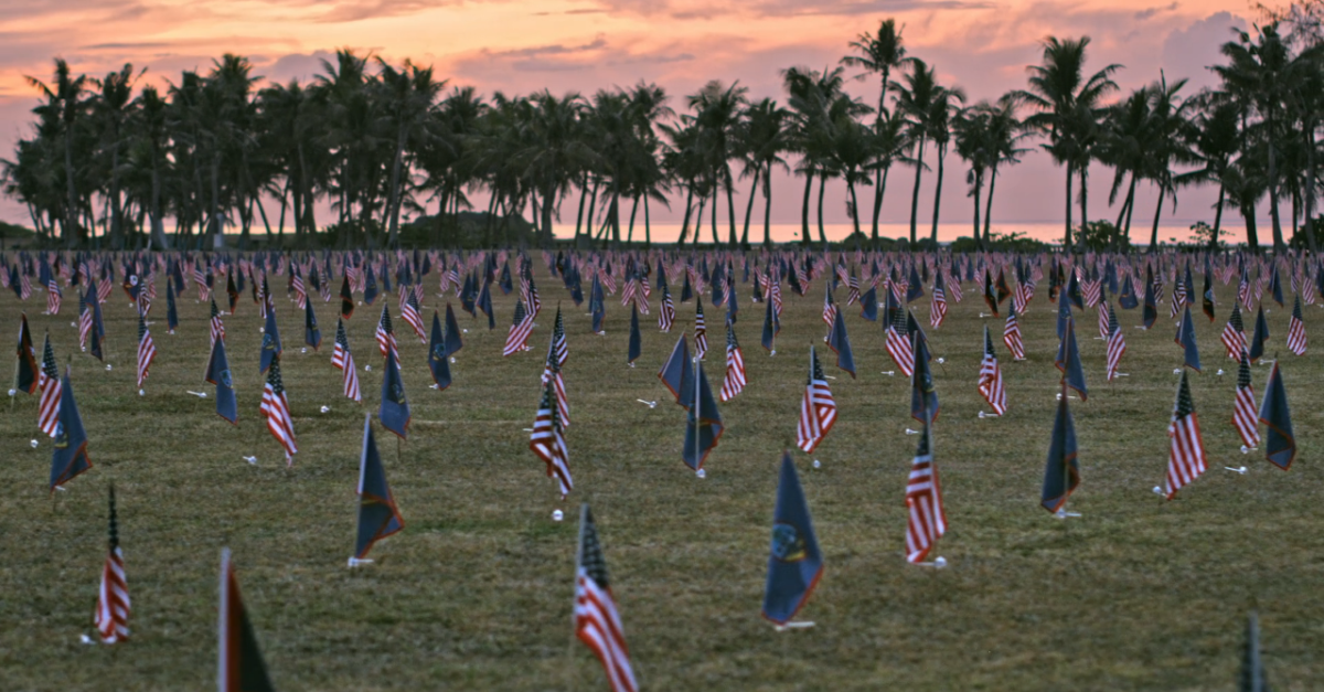 A sea of American flags in the heart of the Pacific. (Meals Ready To Eat screenshot)
