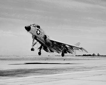 A F7U comes in for landing. Note the overly long nose wheel. That got some pilots killed. (NASA photo)