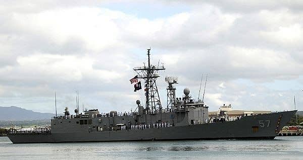 The Oliver Hazard Perry-class guided-missile frigate USS Reuben James (FFG 57) at Pearl Harbor. The FF4923 patrol frigate displayed at SeaAirSpace 2017 could be a true replacement for these vessels. (U.S. Navy photo by Mass Communication Specialist 2nd Class Mark Logico)