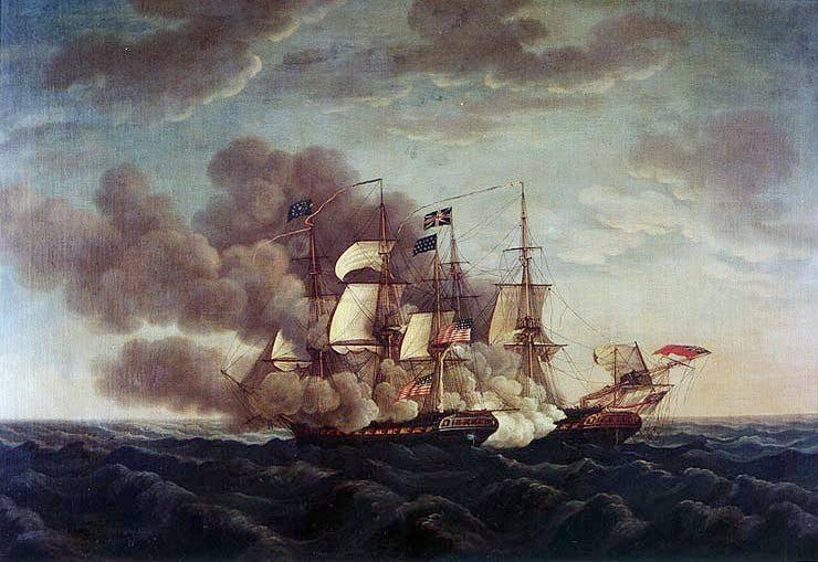 This is the famous 1812 battle between USS Constitution and HMS Guerriere. Way better optics.