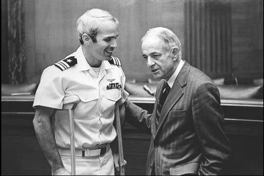 John McCain after his release from a Vietnamese prison camp, with his father, Retired Admiral John S. McCain.