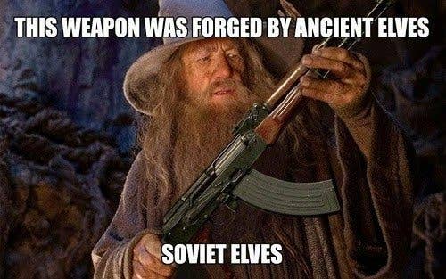 Gandalf holding an ak-47