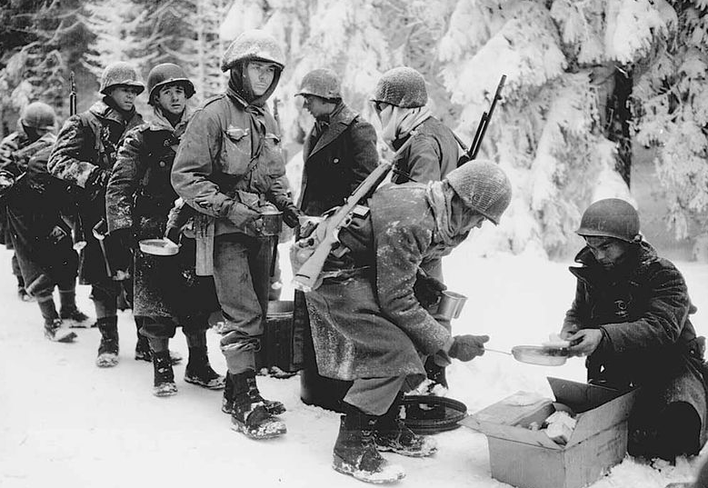 Allied troops getting some much-needed food.