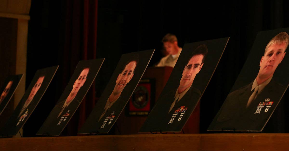 A ceremony commemorating 11 fallen service members lost in March 2015 crash. USMC photo by Cpl. Steven Fox.