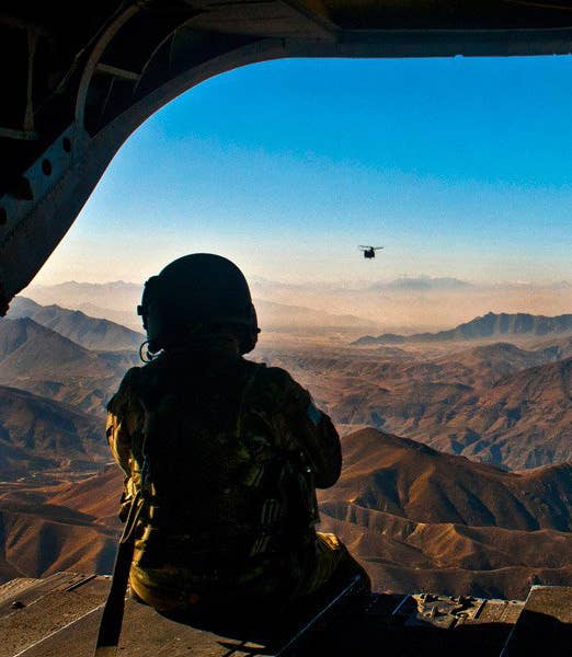 CH-47D Chinook helicopter flying from Kabul to Jalalabad, Afghanistan