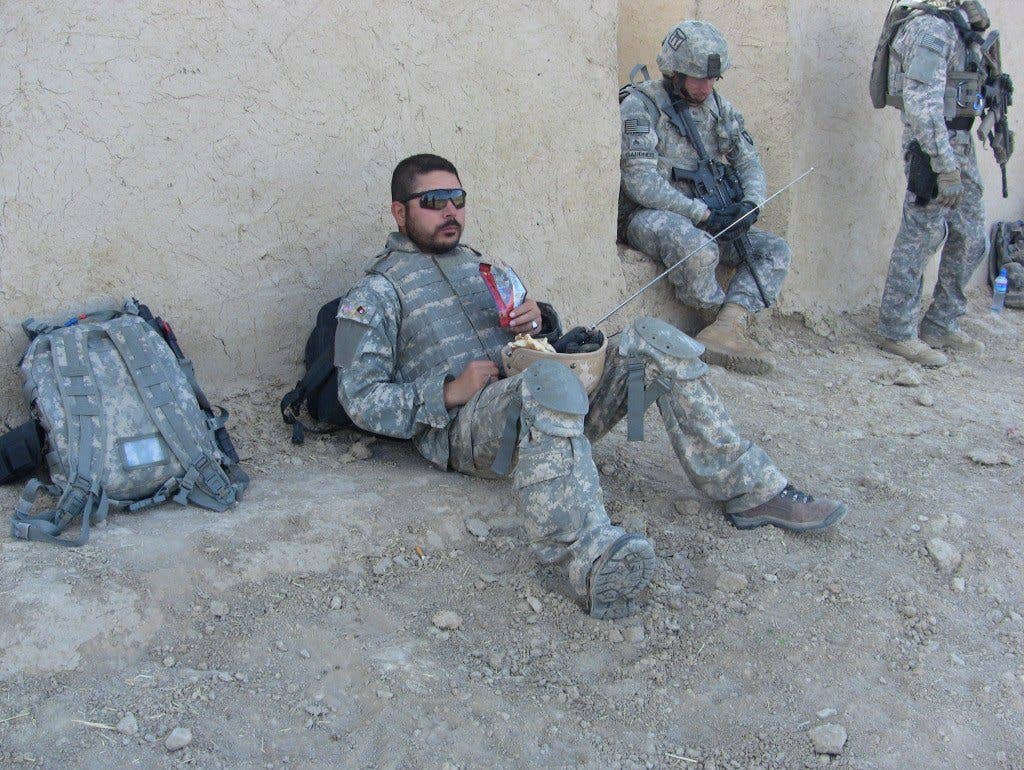 Soldiers eating beef jerky