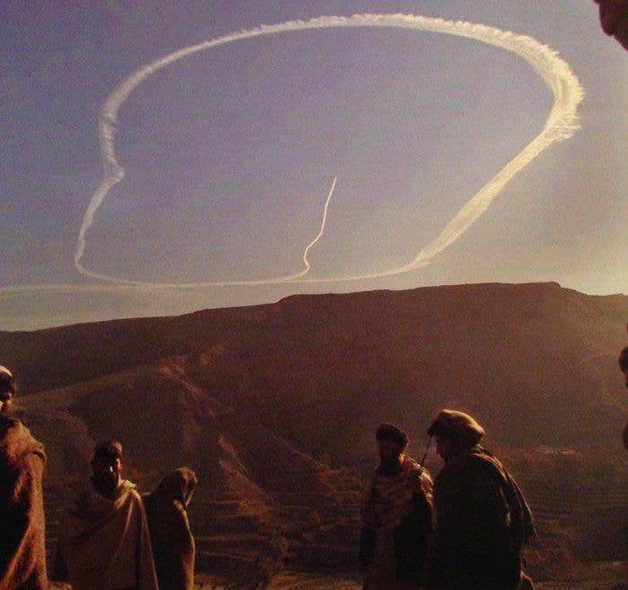 2002 - B-52 contrails during bombing mission over Afghanistan pulitzer prize
