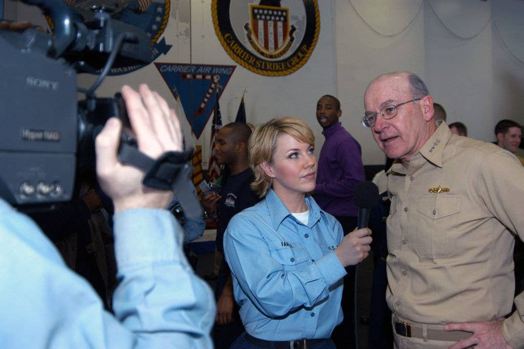 Navy journalist interviews Adm. Vern Clark, Chief of Naval Operations from 2001-2005. (Photo: U.S. Navy)