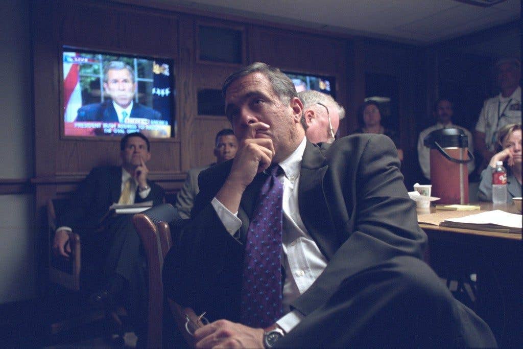CIA Director George Tenet listens to President Bush's address in the President's Emergency Operations Center (PEOC) Photo: The U.S. National Archives