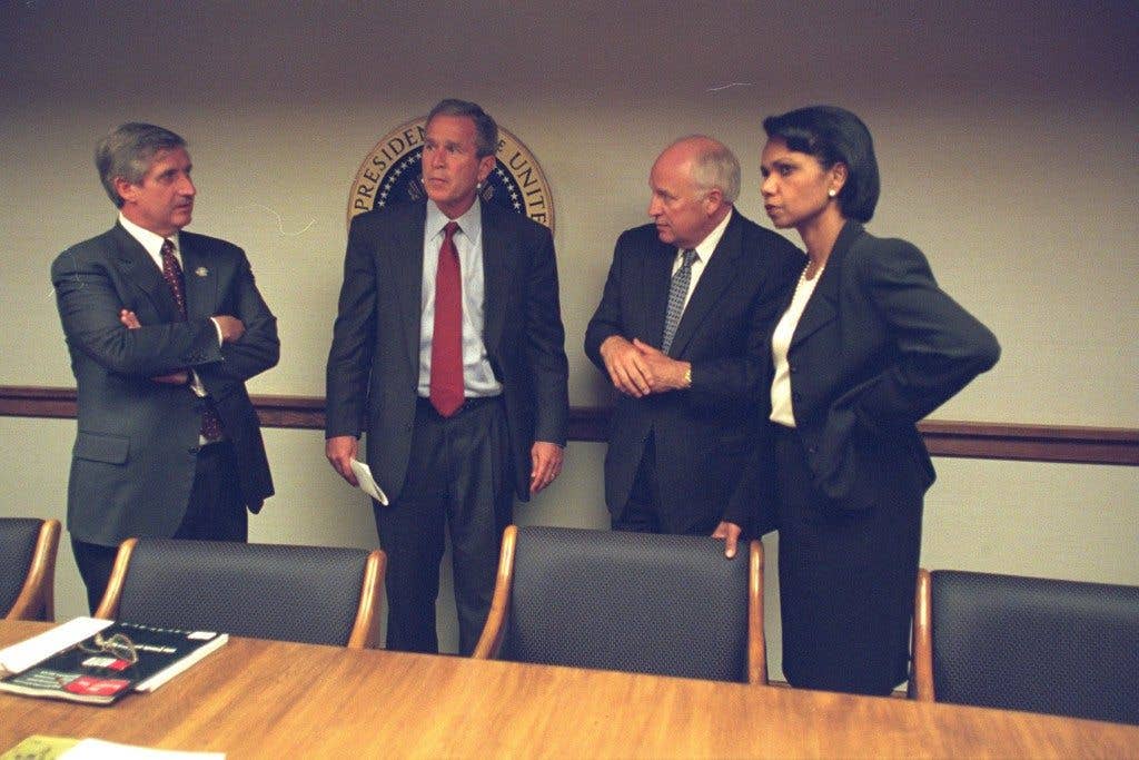 President Bush with Vice President Cheney and Senior Staff in the President's Emergency Operations Center (PEOC) Photo: The U.S. National Archives
