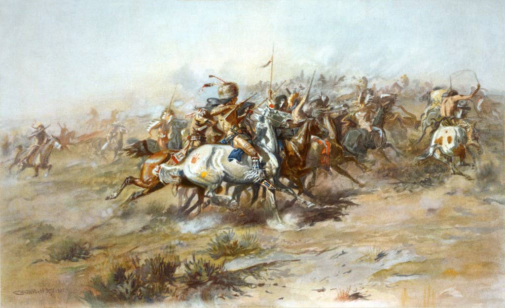 The Battle of Little Bighorn. (Lithograph: Library of Congress by Charles Marion Russell)