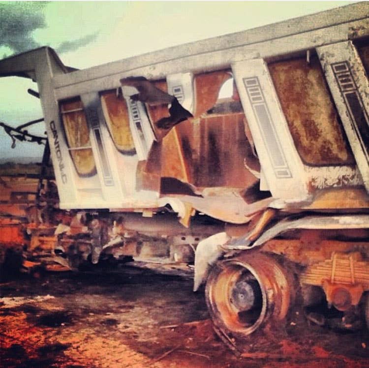 Islamist truck convoy hit by French airstrike near Gao in 2012. (Photo by Blake Stilwell)