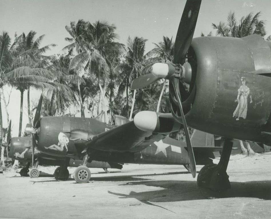 Hellcats parked at Ulithi Atoll. Photo: US National Archives