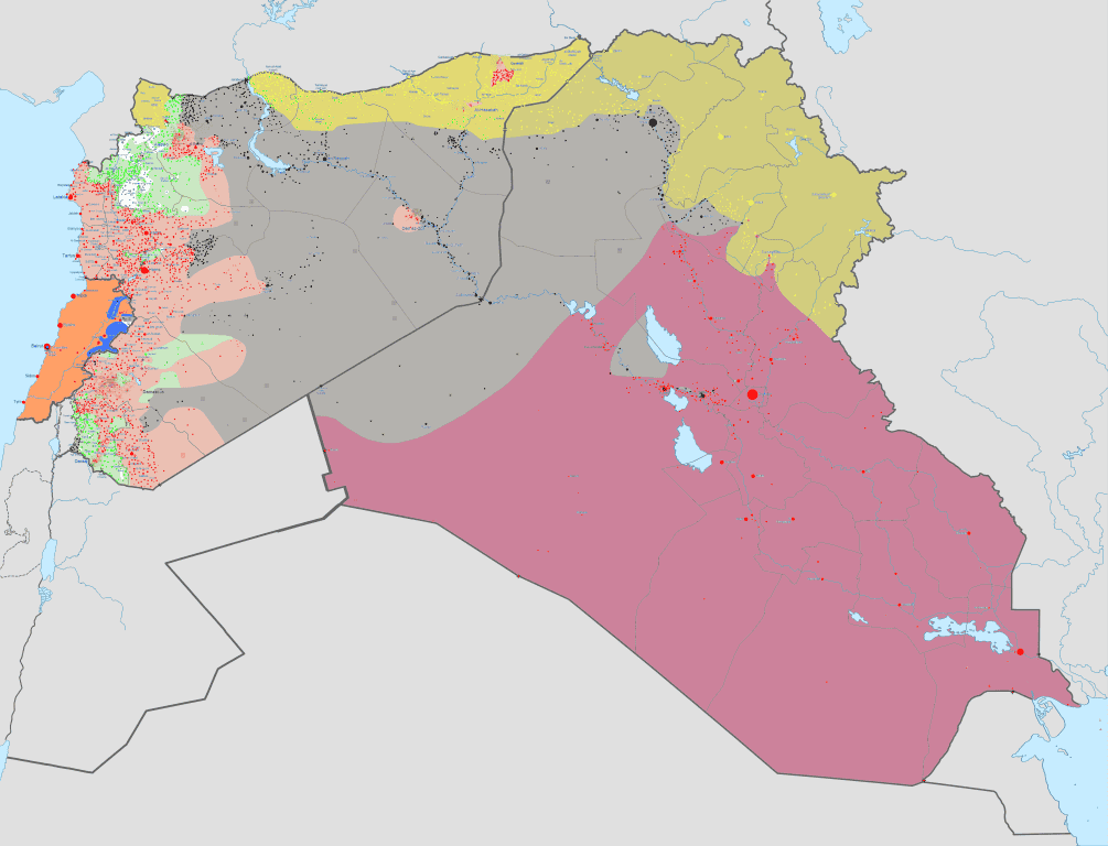 The current map of the Syrian Civil War (ISIS territory is in gray)