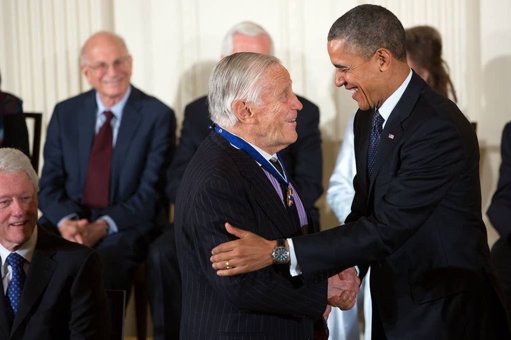 President Barack Obama awards the 2013 Presidential Medal of Freedom to Ben Bradlee during a ceremony in the East Room of the White House, Nov. 20, 2013. (Official White House Photo by Lawrence Jackson)