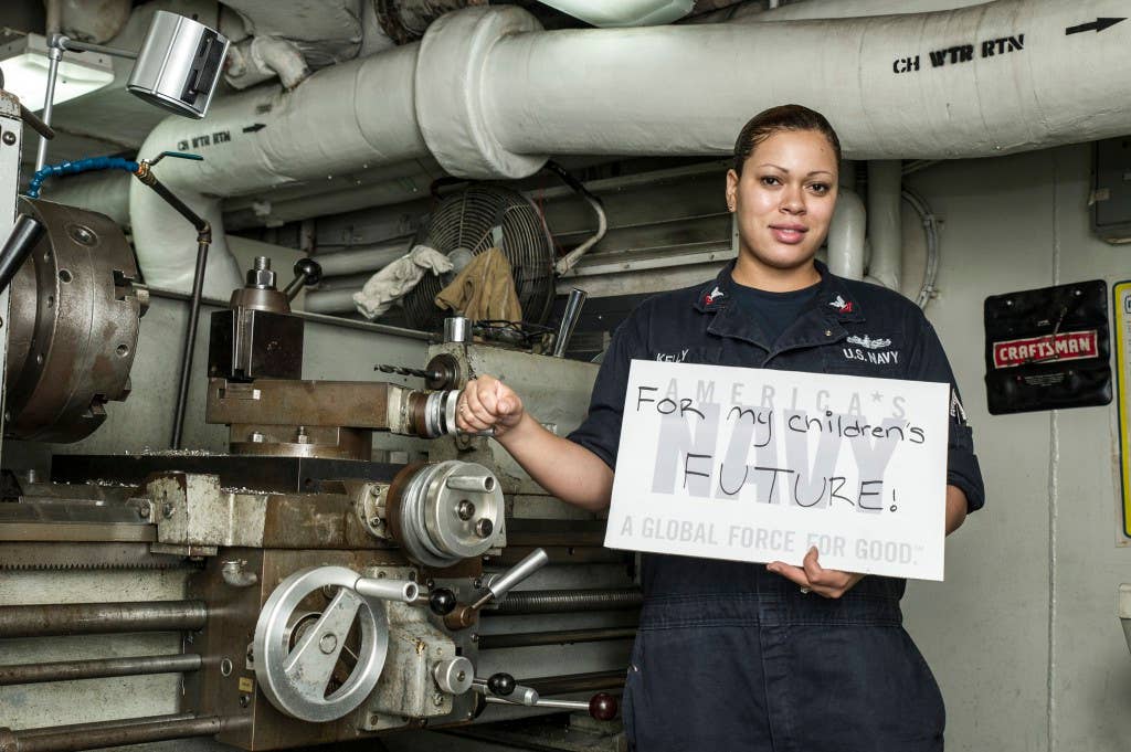 Machinery Repairman 2nd Class Joslyn Kelly from Fairfax, Virginia, shares her #WhyIServe statement from USS George Washington (CVN 73). (U.S. Navy photo by Mass Communication Specialist 3rd Class Chris Cavagnaro/Released)