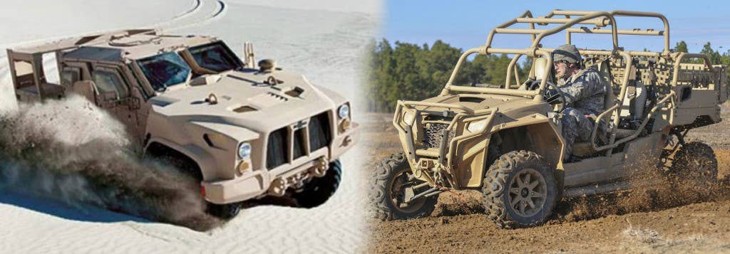 The JLTV is a heavily armored vehicle replacing the M-ATV and MRAP, while the MRZR is a light vehicle in service with special operations and Airborne units. Photos: US Army