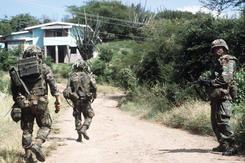 82nd Airborne in Grenada, wearing the PASGT protective vest. (U.S. Army photo)
