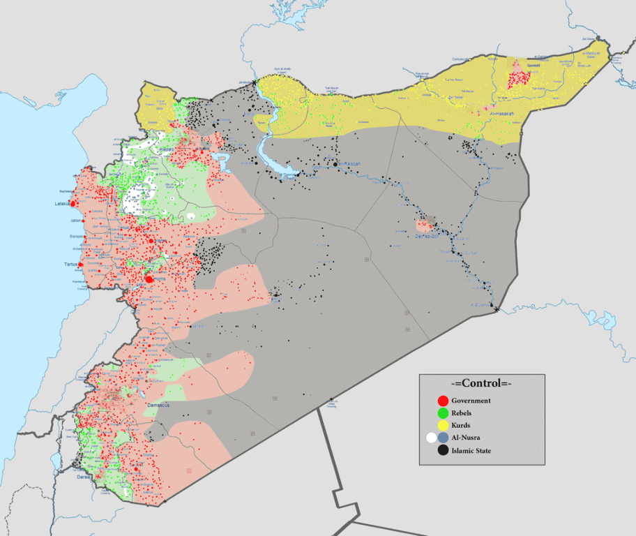Map of Syrian Civil War as of February 2016